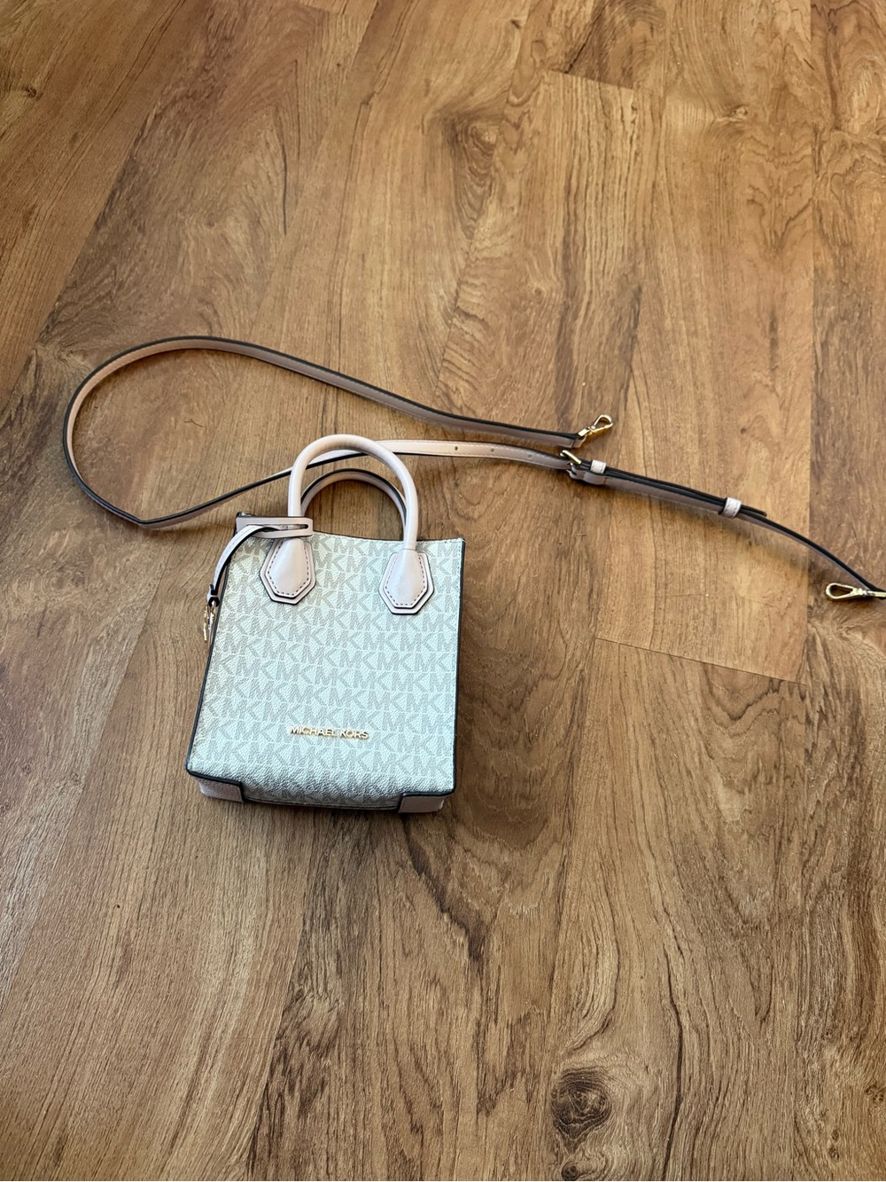 Michael Kors Pale Pink Logo Mini Tote with Tan Strap